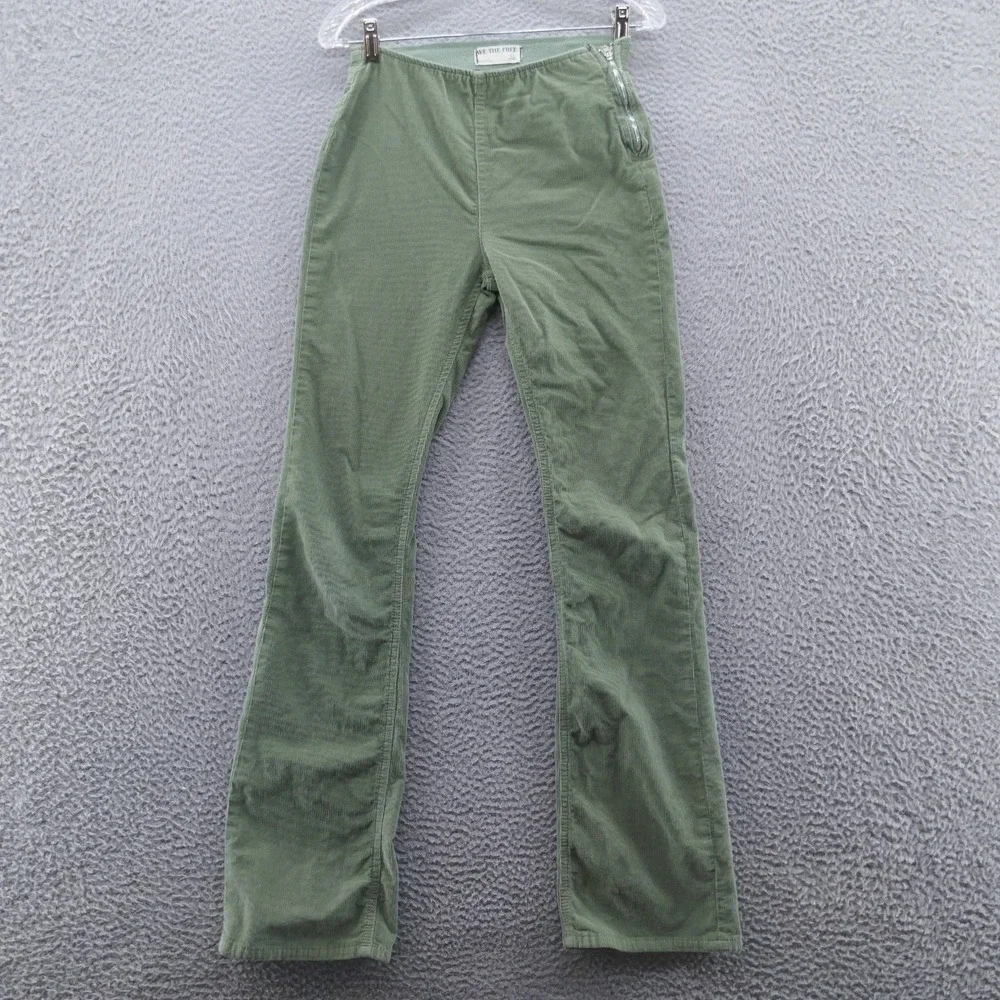 We The Free Green Corduroy Flare Pants Side Zip Mid Rise Size 26 OB1604308